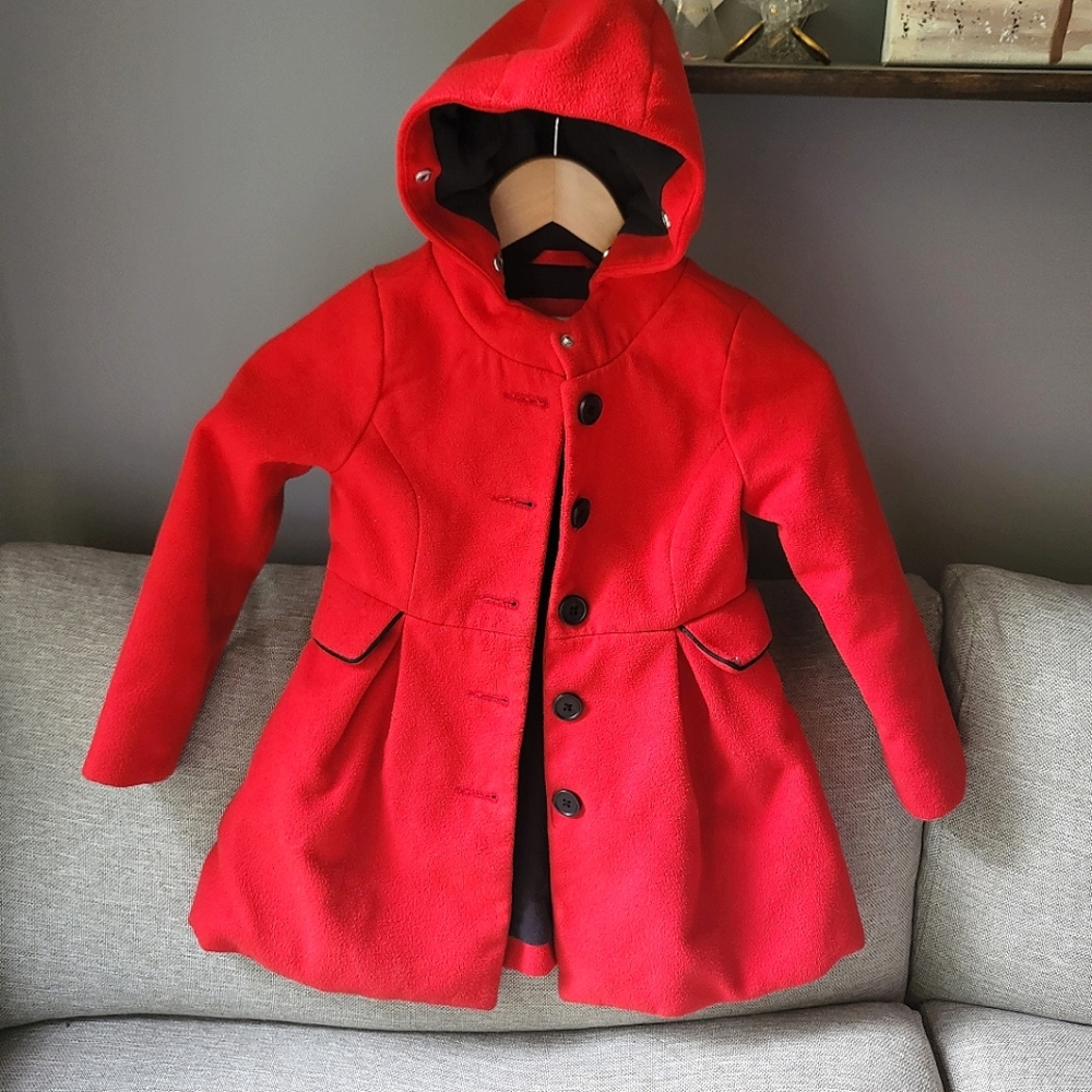 Red Pea Coat Jacket with Hood